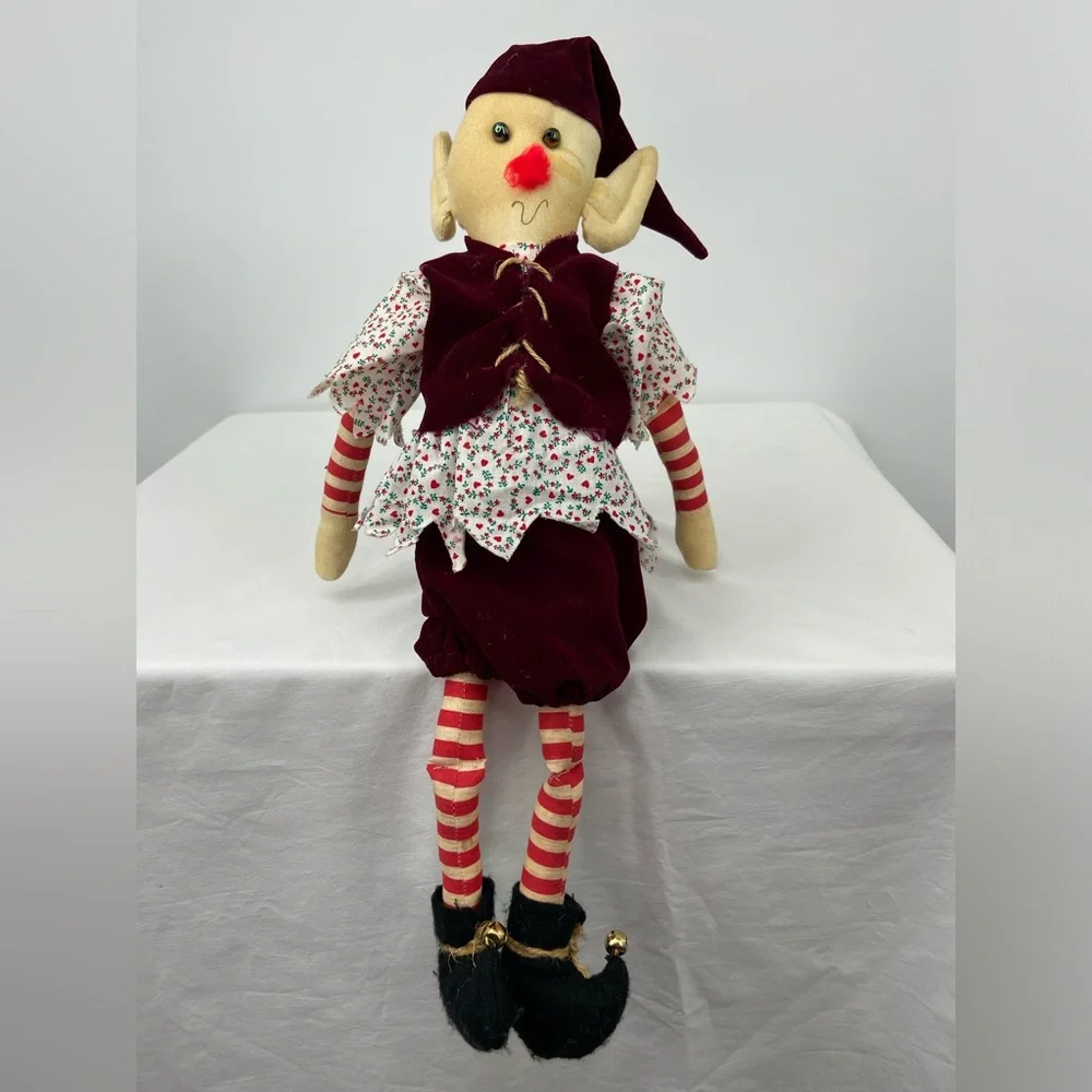 Handmade Elf  dressed in red velvet and‎ jingle bell boots 23' tall